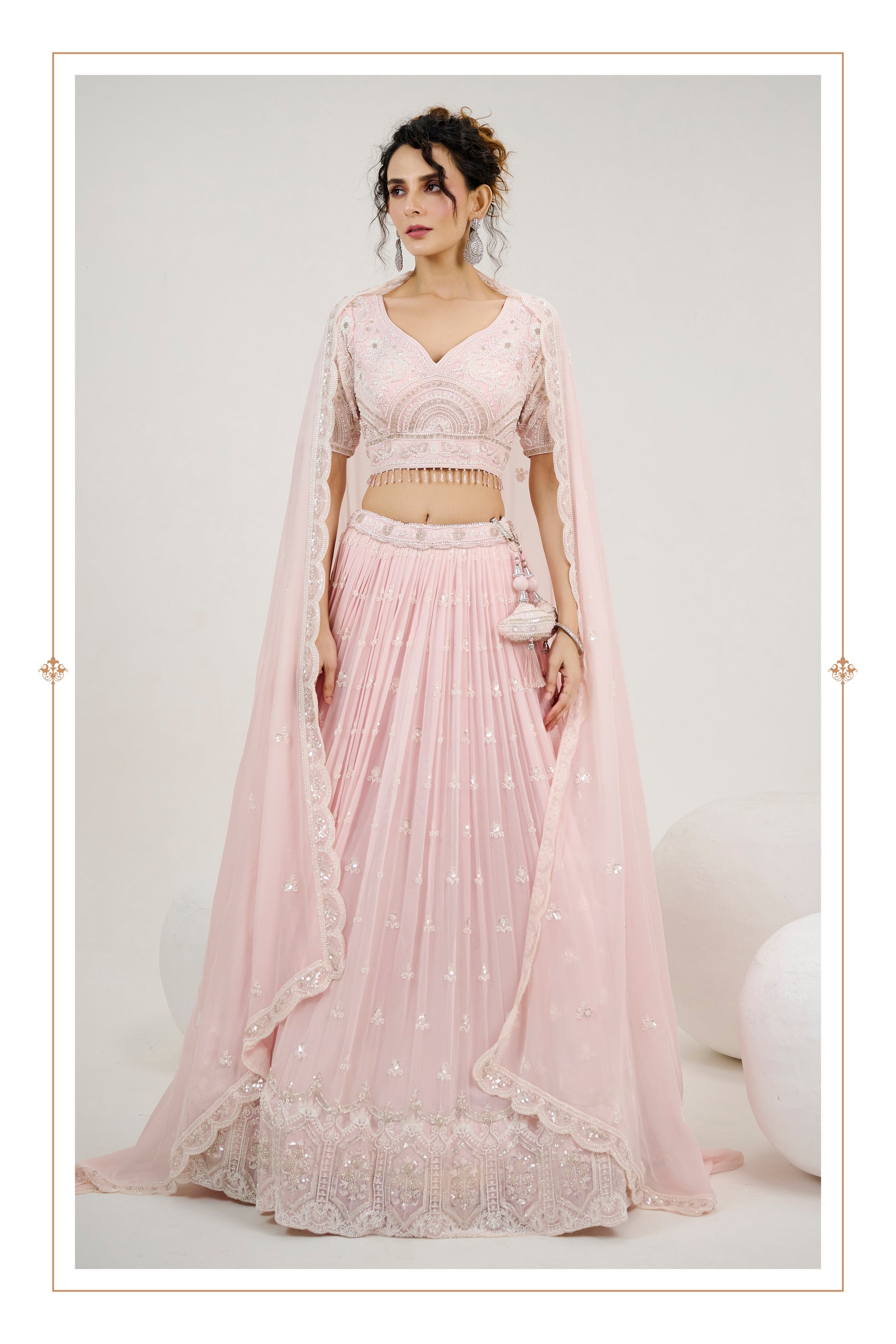 Baby Pink Bridal Lehenga with Hand Embroidered Blouse and Dupatta