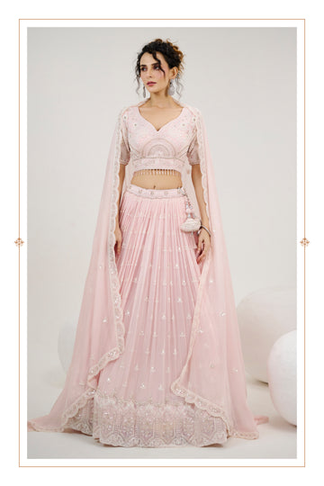 Baby Pink Bridal Lehenga with Hand Embroidered Blouse and Dupatta