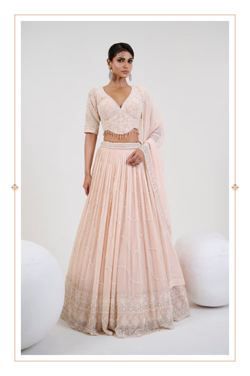 Soft Peach Bridal Lehenga with Hand Embroidered Blouse and Dupatta