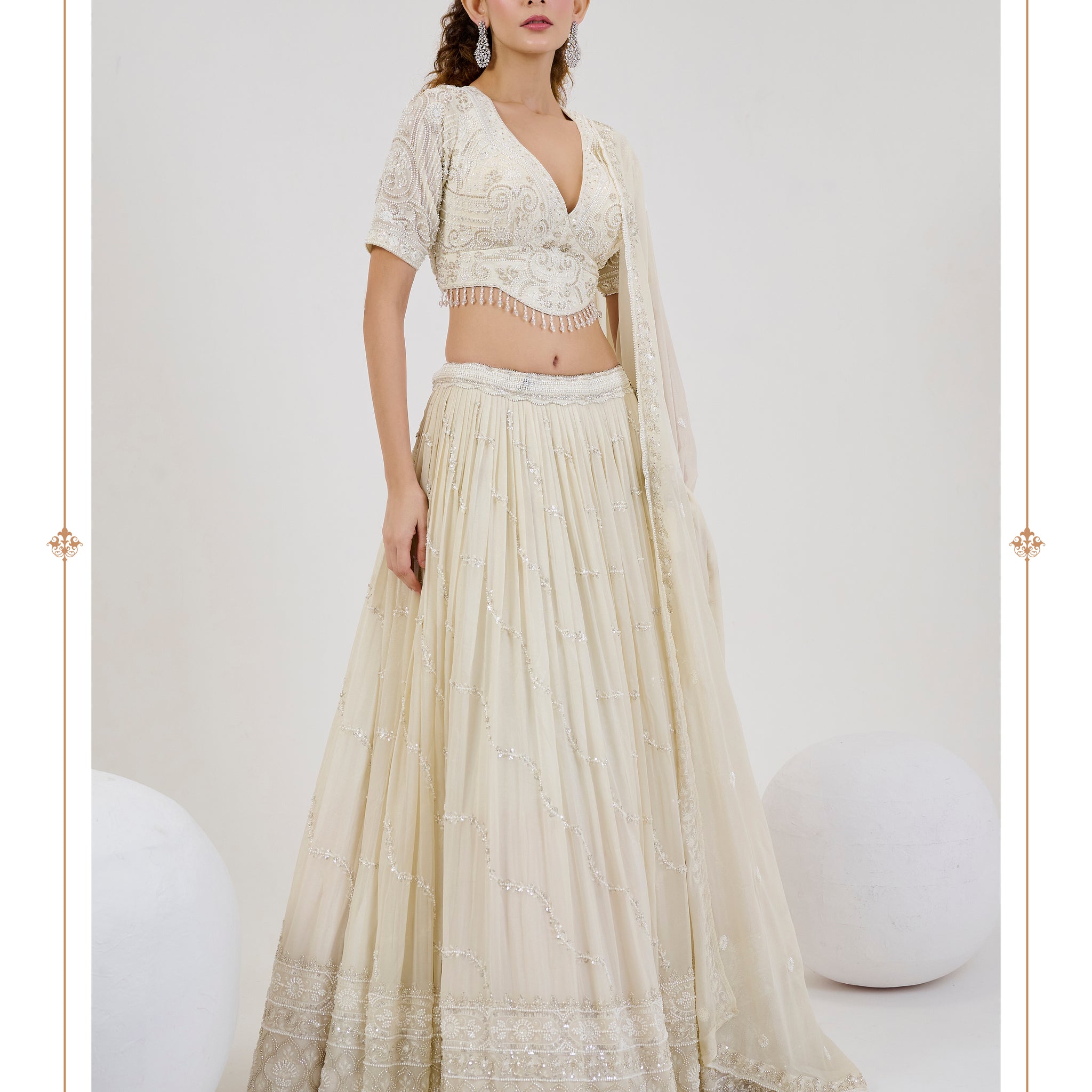 Ivory Georgette Bridal Lehenga with Hand Embroidery and Dupatta