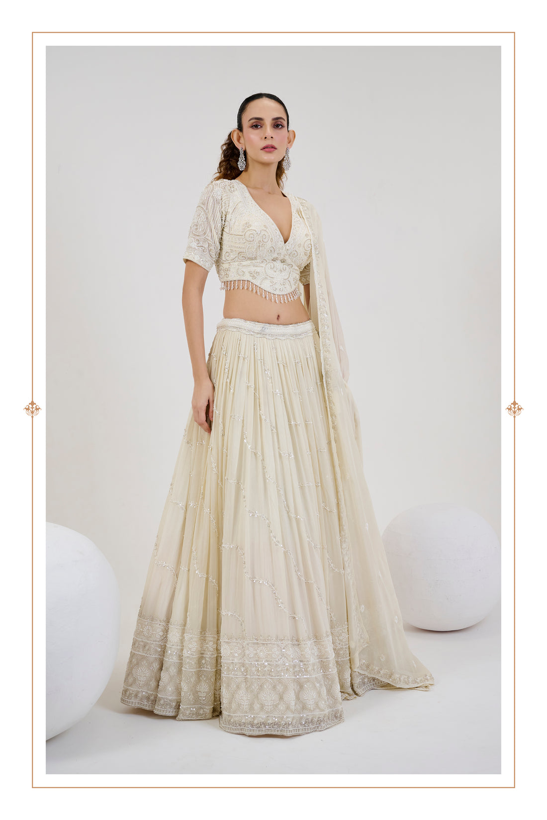 Ivory Georgette Bridal Lehenga with Hand Embroidery and Dupatta