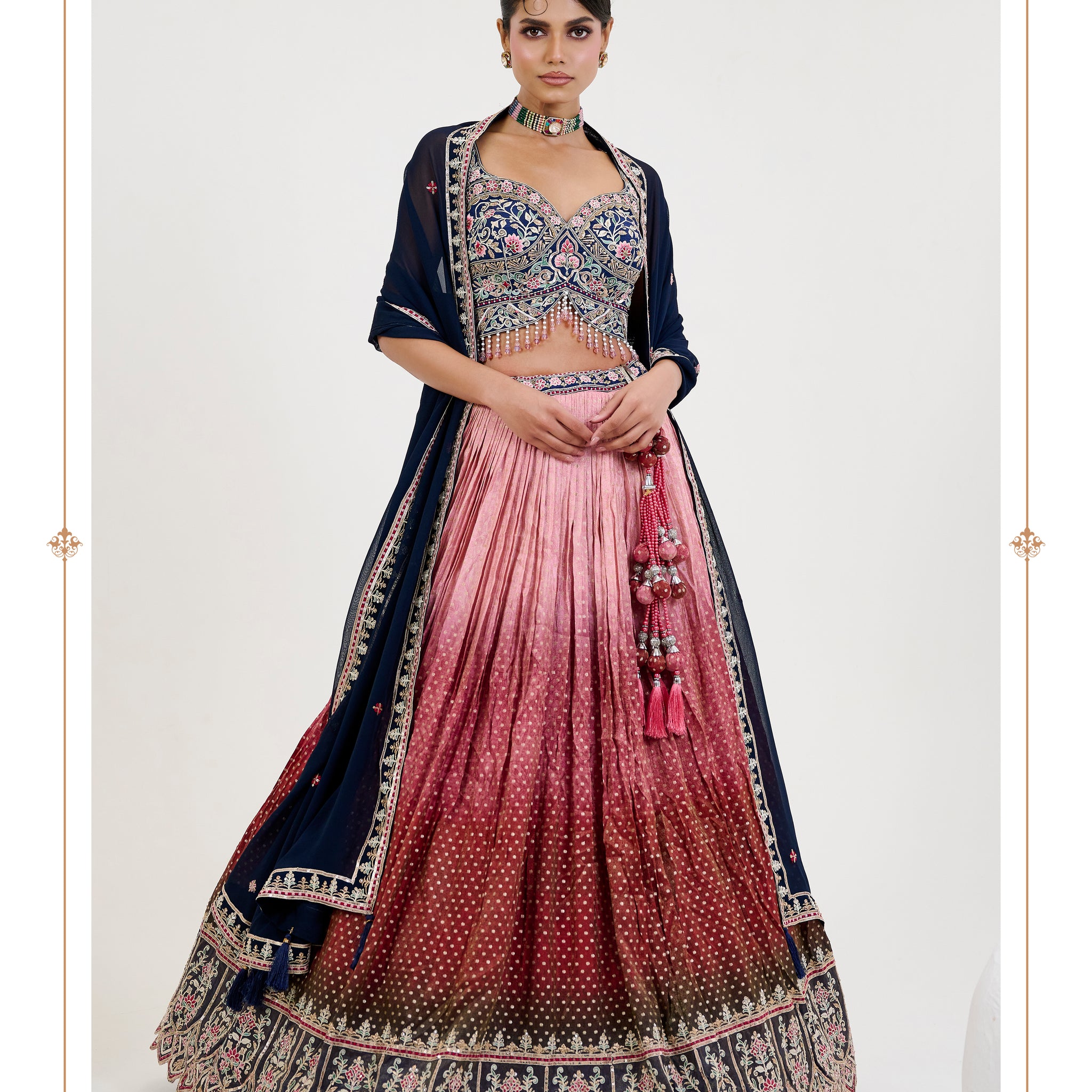 Ombre Jacquard Lehenga with Hand-Embroidered Blouse & Dupatta