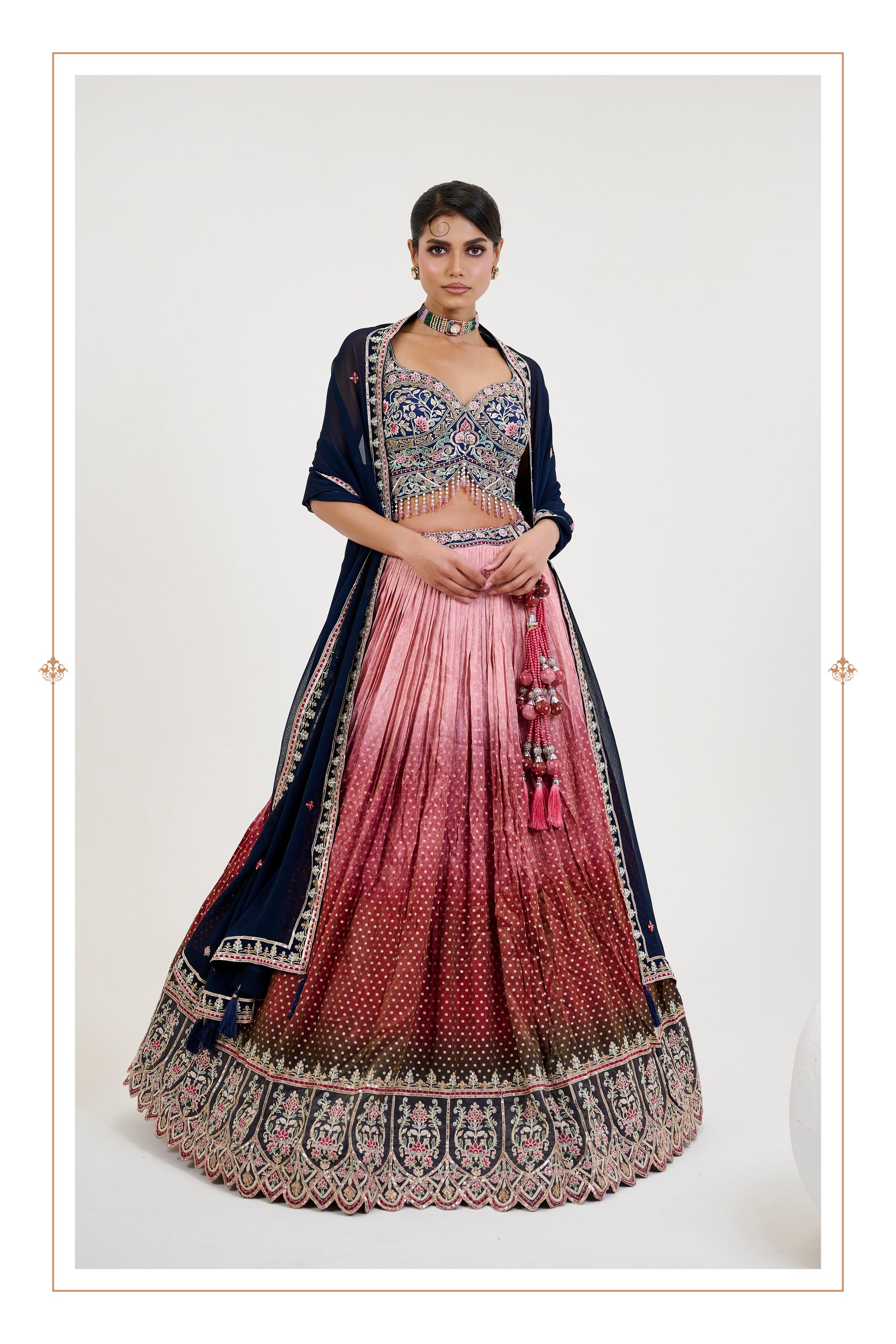 Ombre Jacquard Lehenga with Hand-Embroidered Blouse & Dupatta