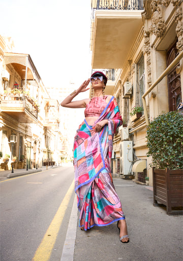 Beautiful Casual Wear Satin Georgette With Digital Print Saree