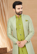 Lime Green Indo Western Jacket Kurta Set with Mirror & Sequins Work