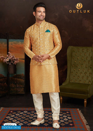 Beautiful Festival Designer Men's Kurta Pyjama with Koti