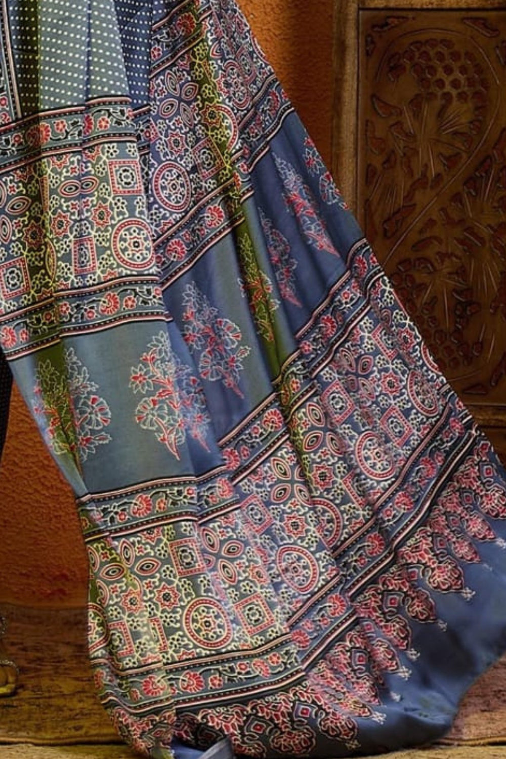 Ajrakh Print Japan Crape Saree