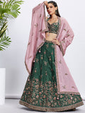 Green and Pink Bridal Lehenga with Heavy Sequins Embroidery Work