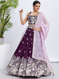 Purple Georgette Sequins Thread Embroidery Lehenga Choli & Dupatta