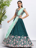 Green Pure Chiffon Sequins Thread Embroidery Lehenga Choli & Dupatta