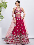 Rose Georgette Sequins and Thread Embroidery Lehenga Choli & Dupatta