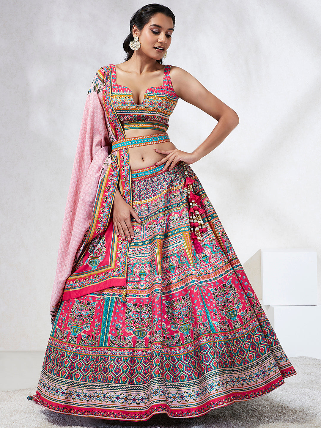 Pink Pure Georgette Position Printing with & Stone work Lehenga Choli