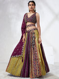 Burgundy Chiffon Position Print with Sequins Embroidery Lehenga Choli