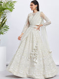 Cream Net Sequins and Thread Embroidery Lehenga Choli & Dupatta