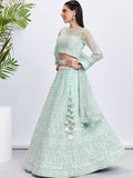 Turquoise blue Net Sequins and Thread Embroidery Lehenga Choli & Dupatta