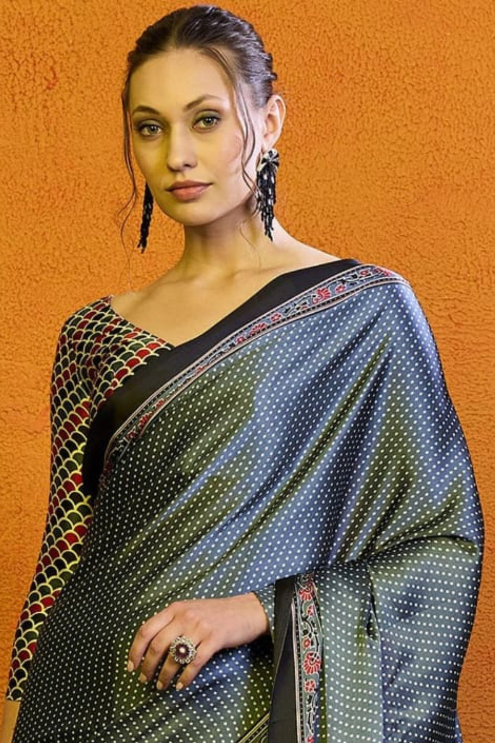 Ajrakh Print Japan Crape Saree