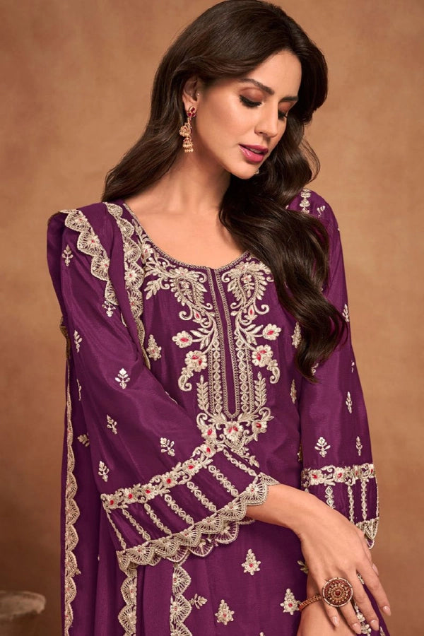 Beautiful Designer Magenta Pakistani Palazzo Kameez