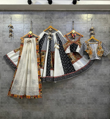 White & Black Pure Khadi Cotton Koti Concept Chaniya Choli Set