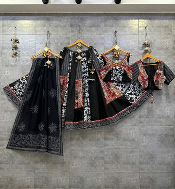 Black & Red Pure Khadi Cotton Koti Concept Chaniya Choli Set