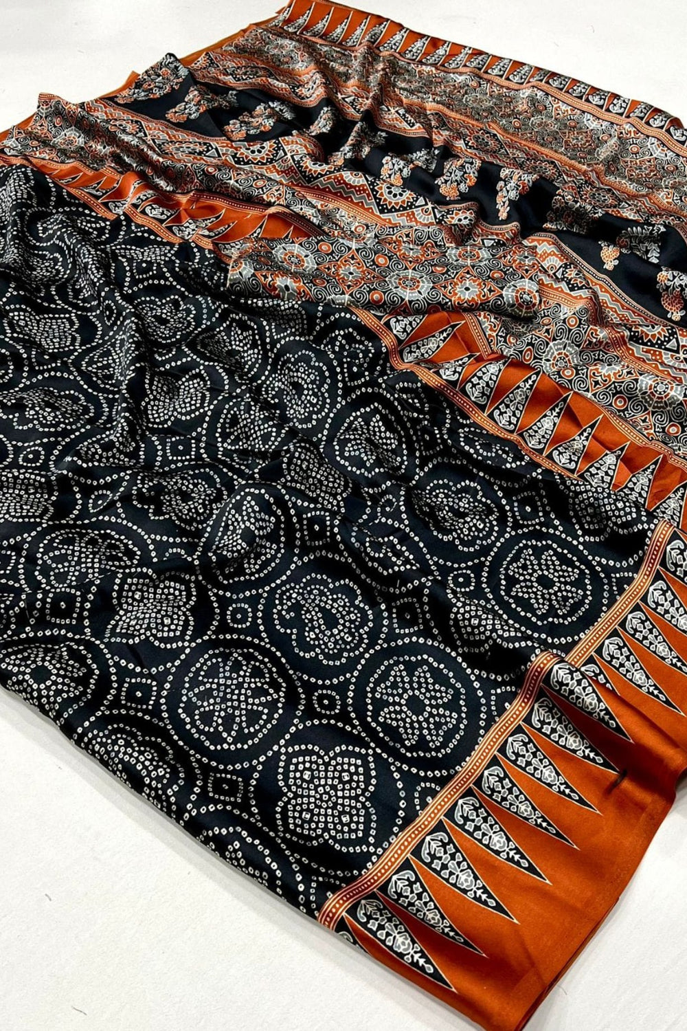 Ajrakh Print Japan Crape Saree