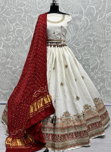 Beautiful Designer Bridal Bandhani Gadhwal Silk Lehenga Choli