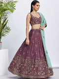 Rose Gold and Sea Green Bridal Lehenga with Heavy Sequins Embroidery