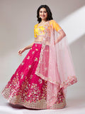 Rose Georgette Sequin Work Lehenga with Mustard Silk Blouse and Pink Net Dupatta