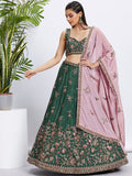 Green and Pink Bridal Lehenga with Heavy Sequins Embroidery Work