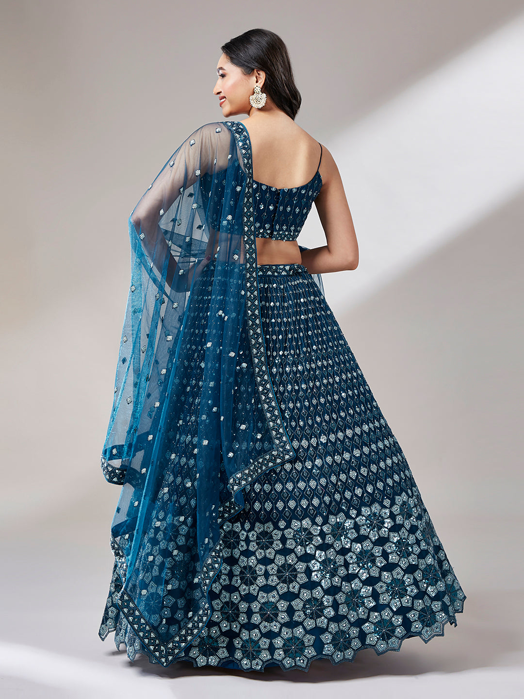 Navy Blue Net heavy Sequins Embroidery Lehenga Choli & Dupatta