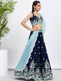 Navy Blue Georgette Sequins & Thread Embroidery Lehenga Choli & Dupatta