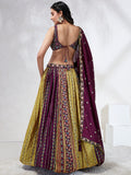 Burgundy Chiffon Position Print with Sequins Embroidery Lehenga Choli