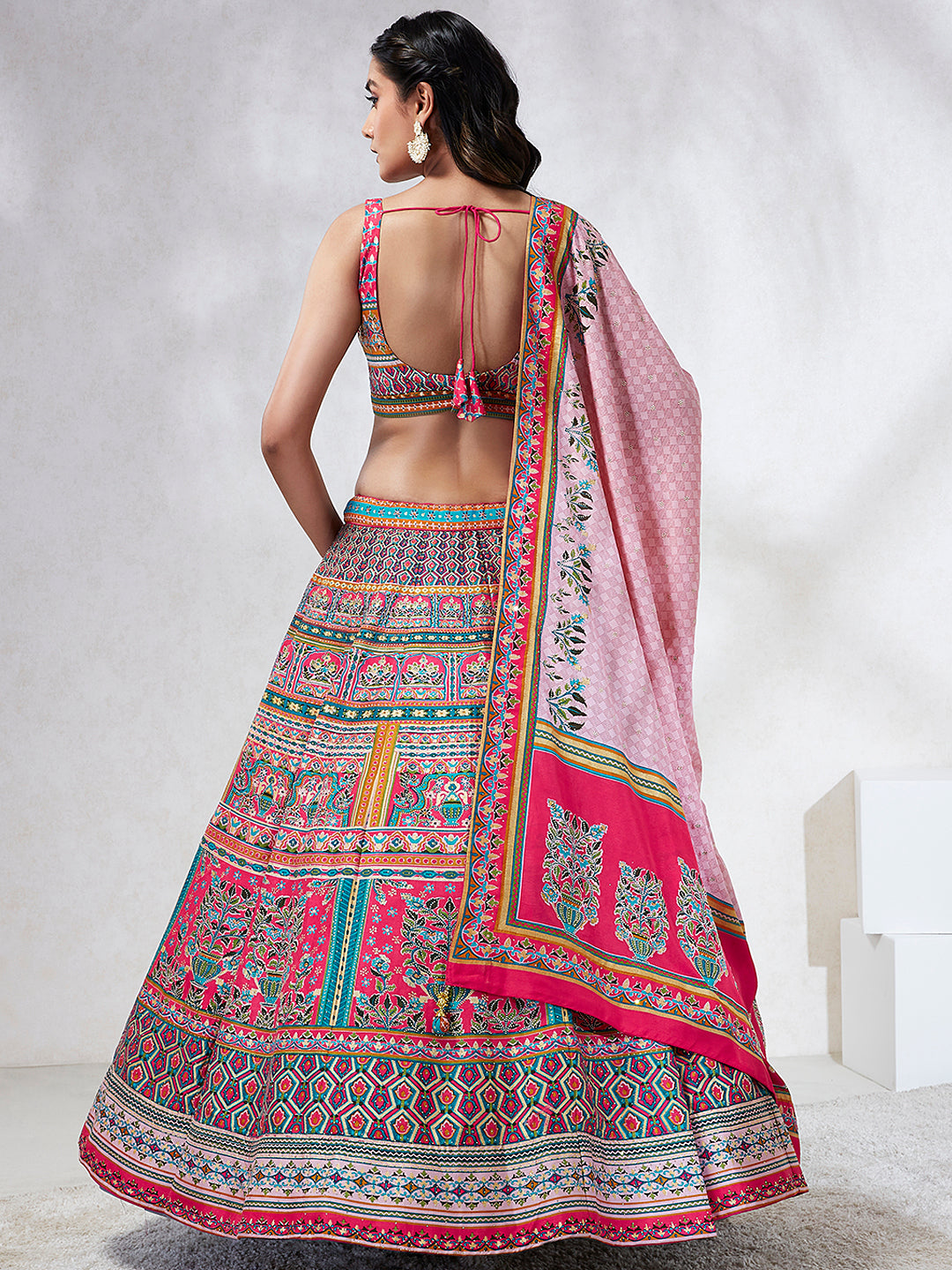 Pink Pure Georgette Position Printing with & Stone work Lehenga Choli