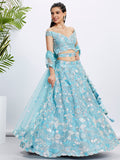 Sky Blue Organza Sequins and Thread Embroidery Lehenga Choli & Dupatta