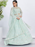 Turquoise blue Net Sequins and Thread Embroidery Lehenga Choli & Dupatta