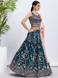 Teal Pure Georgette Sequins and Thread Embroidery Lehenga choli & Dupatta