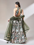 Olive Floral Net Sequin Work Lehenga & Unstitched Blouse with Dupatta