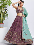 Rose Gold and Sea Green Bridal Lehenga with Heavy Sequins Embroidery