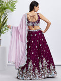 Burgundy Georgette Sequins and Thread Embroidery Lehenga Choli & Dupatta