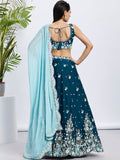 Teal Georgette Sequins & Thread Embroidery Lehenga Choli & Dupatta