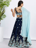 Navy Blue Georgette Sequins & Thread Embroidery Lehenga Choli & Dupatta