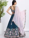 Navy Blue Chiffon Sequins Thread Embroidery Lehenga Choli & Dupatta