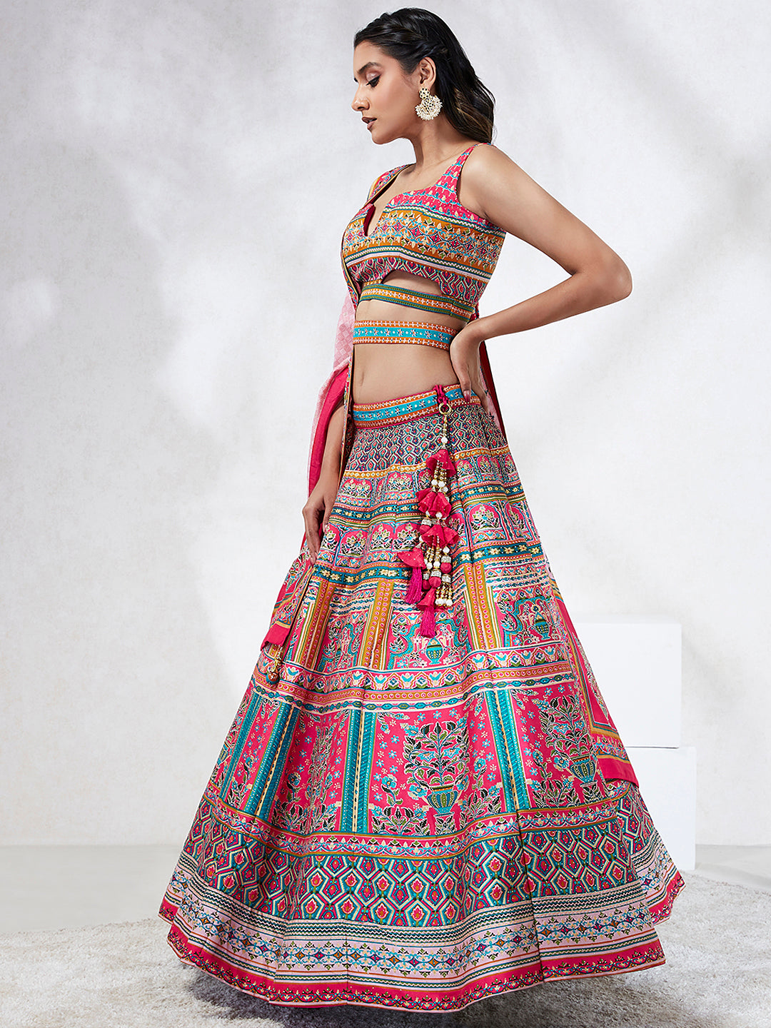 Pink Pure Georgette Position Printing with & Stone work Lehenga Choli