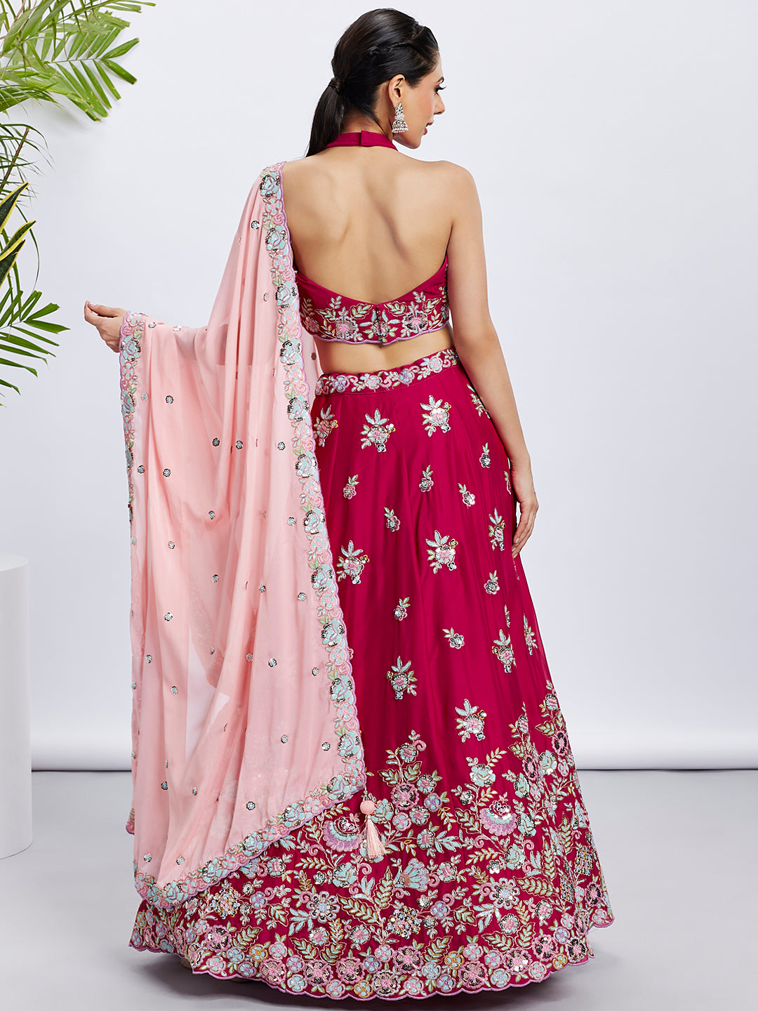 Rose Georgette Sequins and Thread Embroidery Lehenga Choli & Dupatta