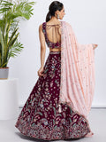 Burgundy Georgette Sequins and Thread Embroidery Lehenga Choli & Dupatta