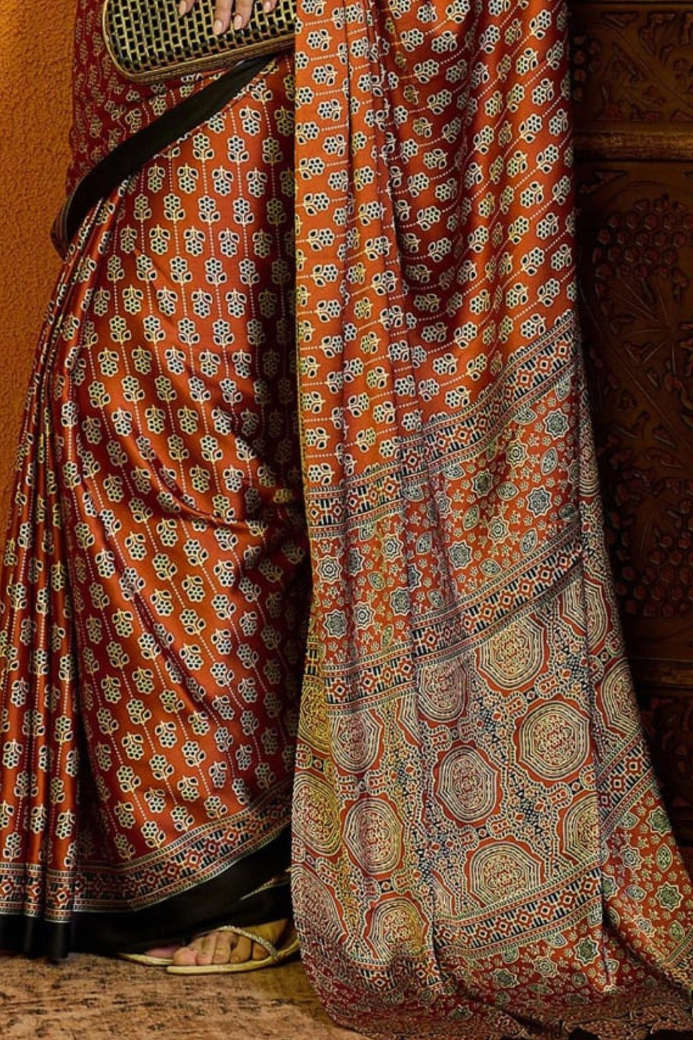 Ajrakh Print Japan Crape Saree