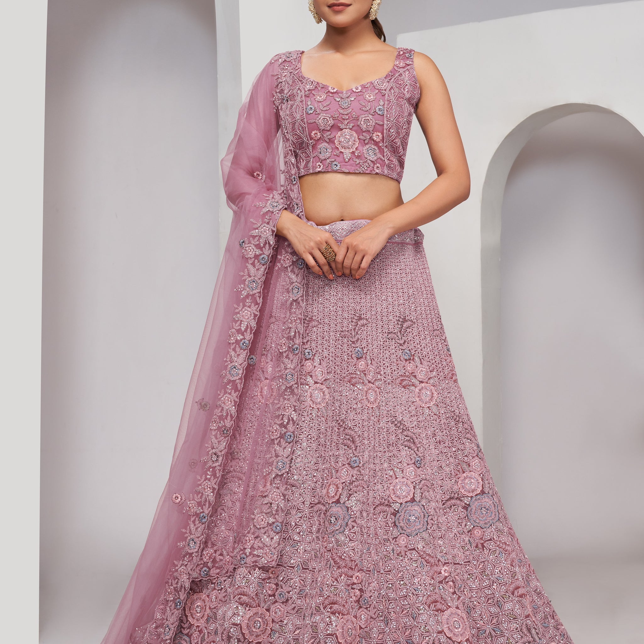 Mauve Bridal Lehenga with Zari Embroidery & Sequin Work