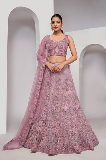 Mauve Bridal Lehenga with Zari Embroidery & Sequin Work