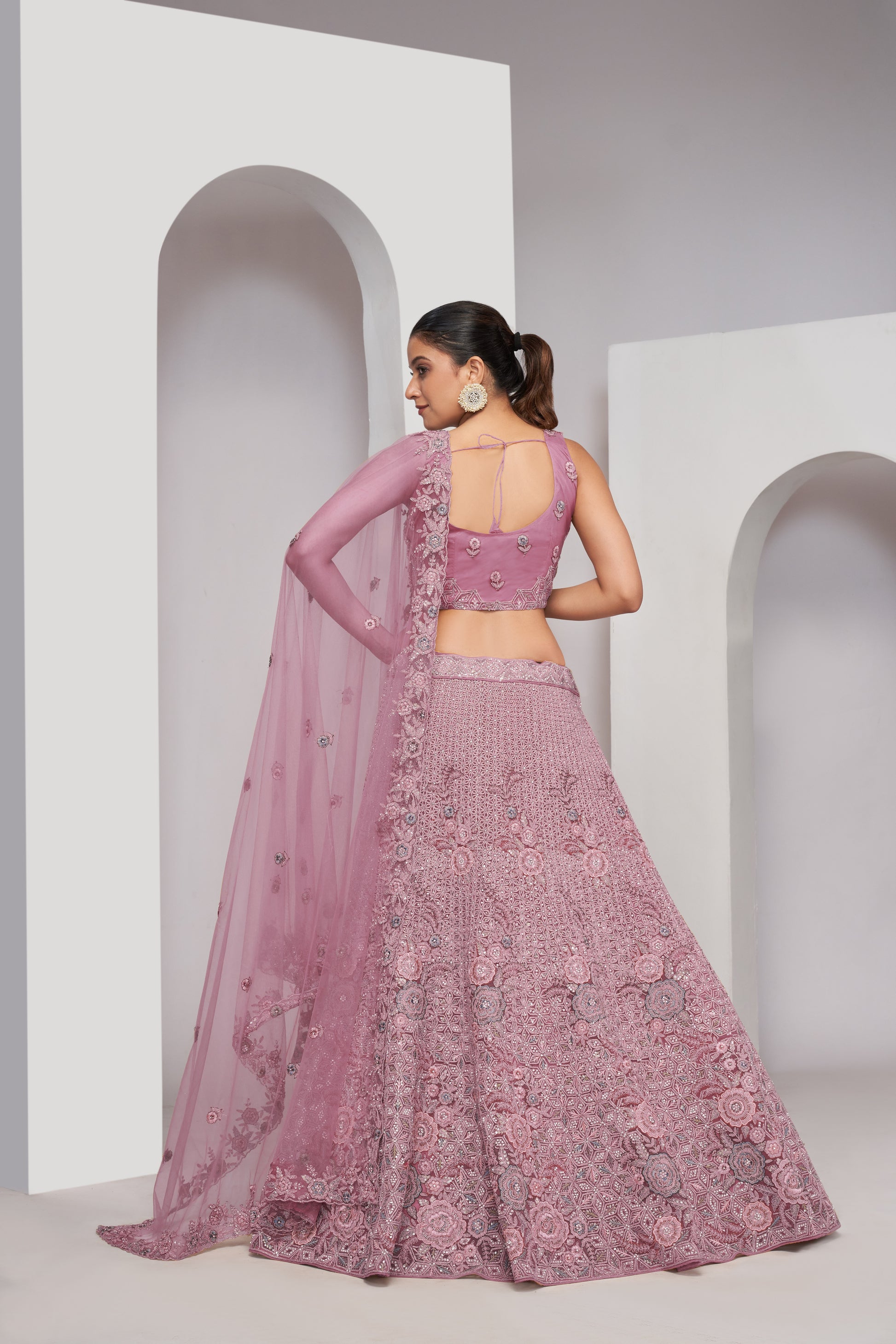 Mauve Bridal Lehenga with Zari Embroidery & Sequin Work