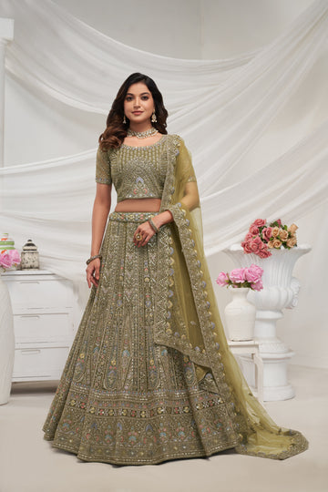 Green Paisley Patterned Lehenga Ensemble