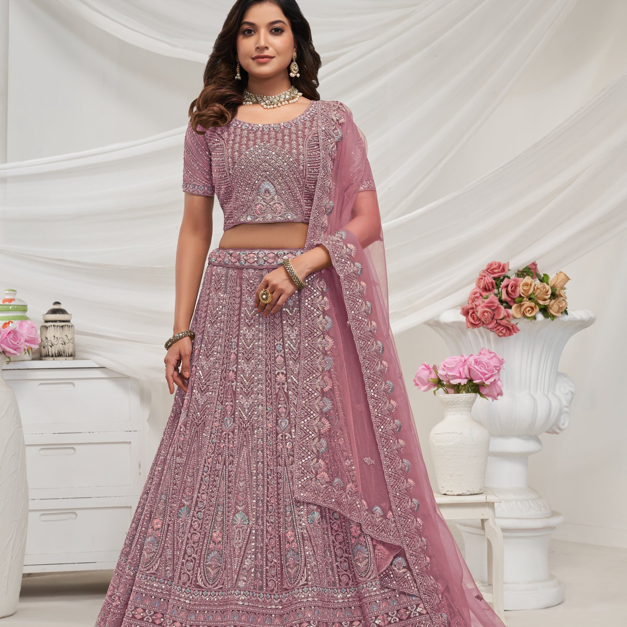 Mauve Paisley Patterned Lehenga Ensemble